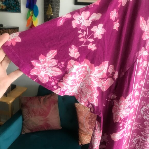 ONLY NECESSITIES size 14 / 16 Pink Floral Zip Front Lounger Muu Muu Patio Dress - Picture 4 of 6